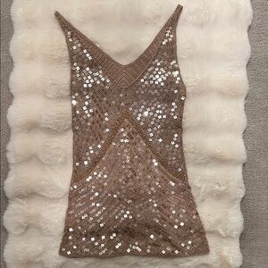 Marks & Spencer Sequin Tank Top Beige/Silver 100% Viscose UK 12